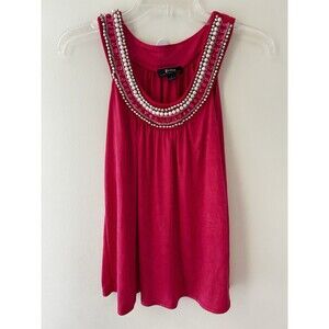 B Eyer Women’s Small Pink Beaded Tank Top Y2K Glam Pearl Sequin Bling Club Vtg
